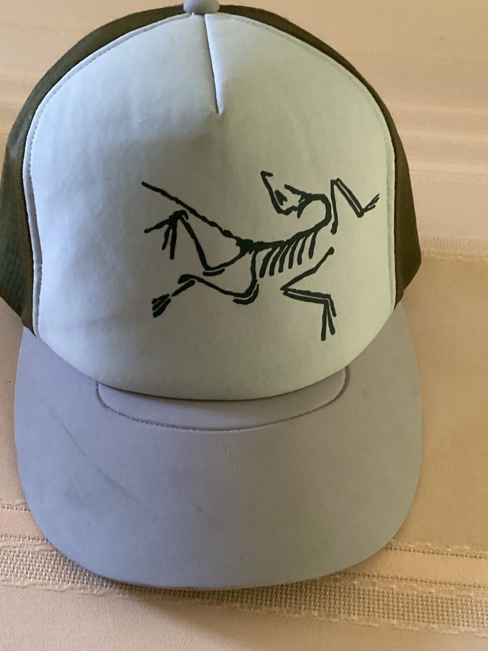 Source Unknown Olive & White Trucker Hat with Reptile Skeleton Graphic